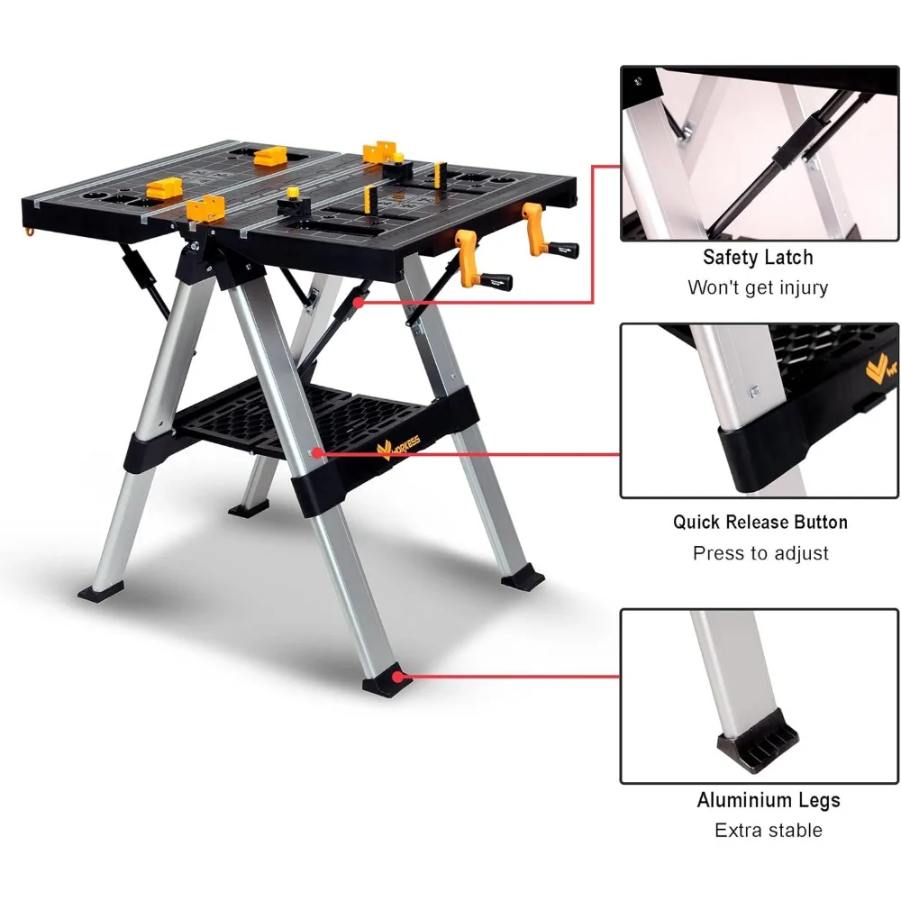 Imagem -06 - Bancada Portátil & Sawhorse Heavy Duty Mesa de Trabalho Dobrável Altura Ajustável 440lbs 1000lbs Capacidade 215 325