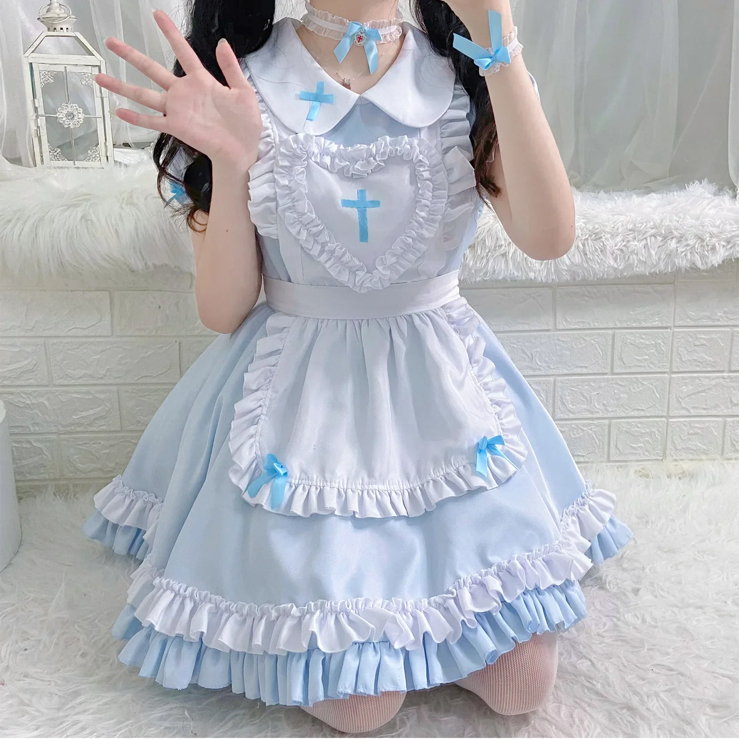 

Soft Sister Lolita Sky Blue Female Cross Servant Cosplay Maid Skirt Women Dress