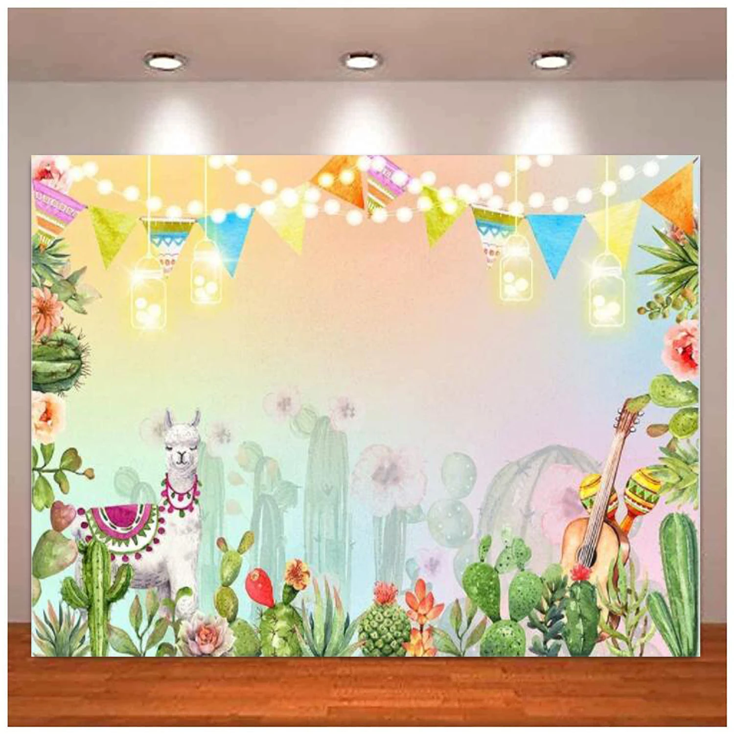 Fondo de fotografía de Fiesta mexicana, Fondo de Cactus, Alpaca, Llama, Cinco de Mayo, decoración de cartel de cumpleaños para Baby Shower