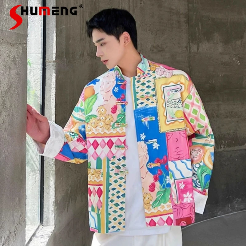 

2025 Spring Autumn Men's New Chinese Style Stand Collar Suit Jackets Men's Trendy Colorful Blazer Tops Male Chic Tailored Coats