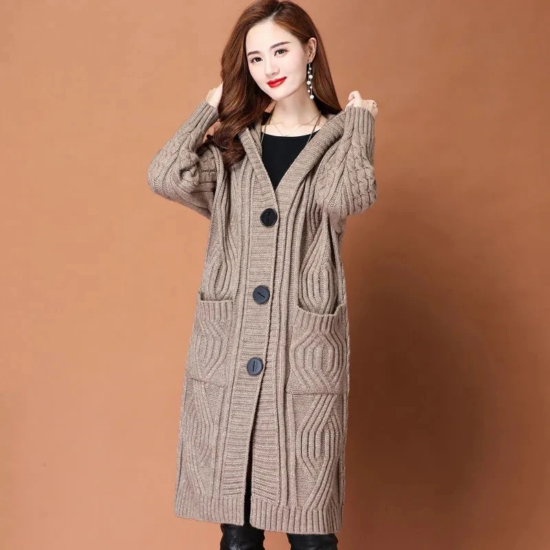 2023 Autumn And Winter New Women's Vintage Literature Loose Fashion Long Sleeve Knitted Cardigan Medium Long Sweater Coat