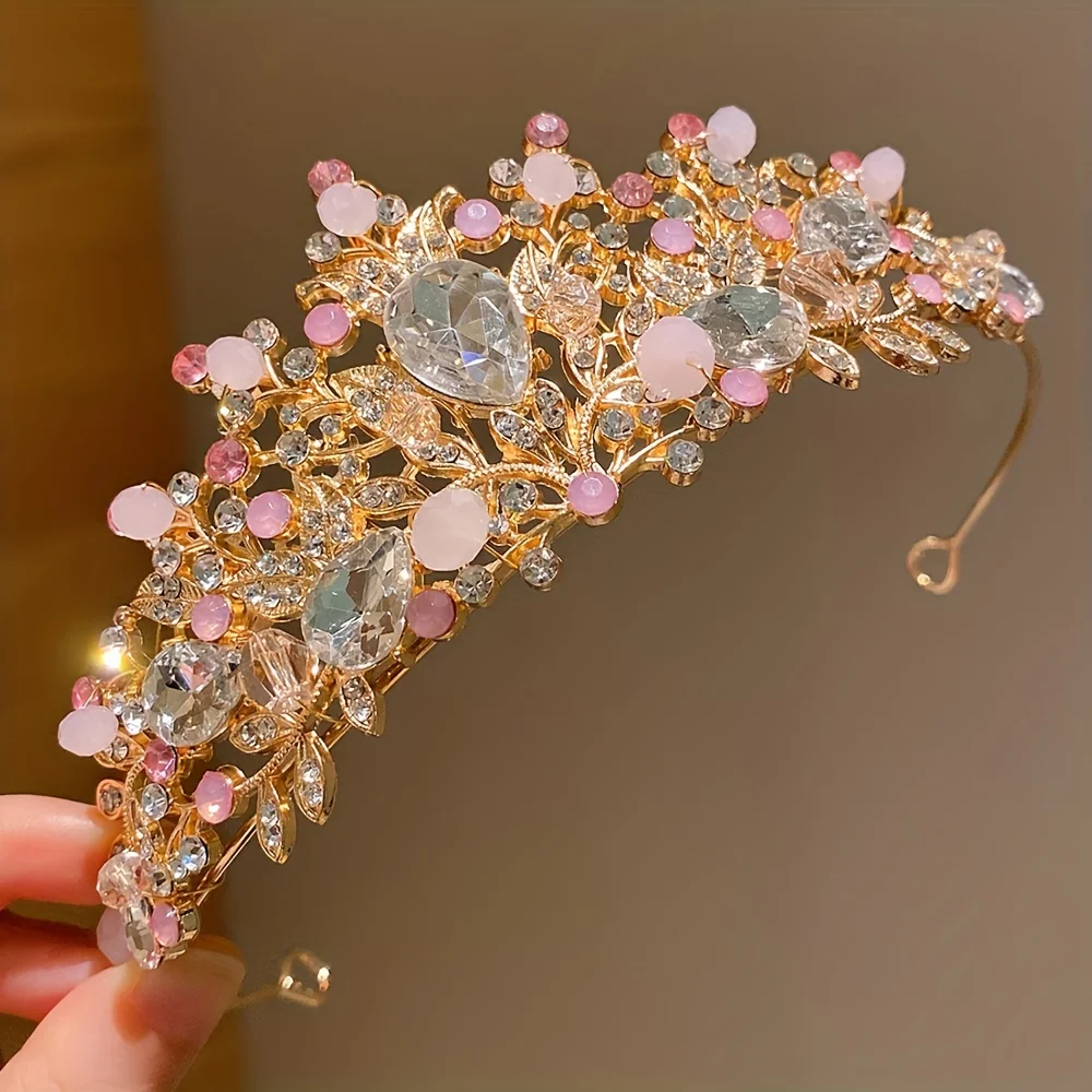 1 Piece Girls Crown Hair Hoop Rhinestone Decoration Beautiful Princess Hair Accessories for Birthday Party and Daily Wear