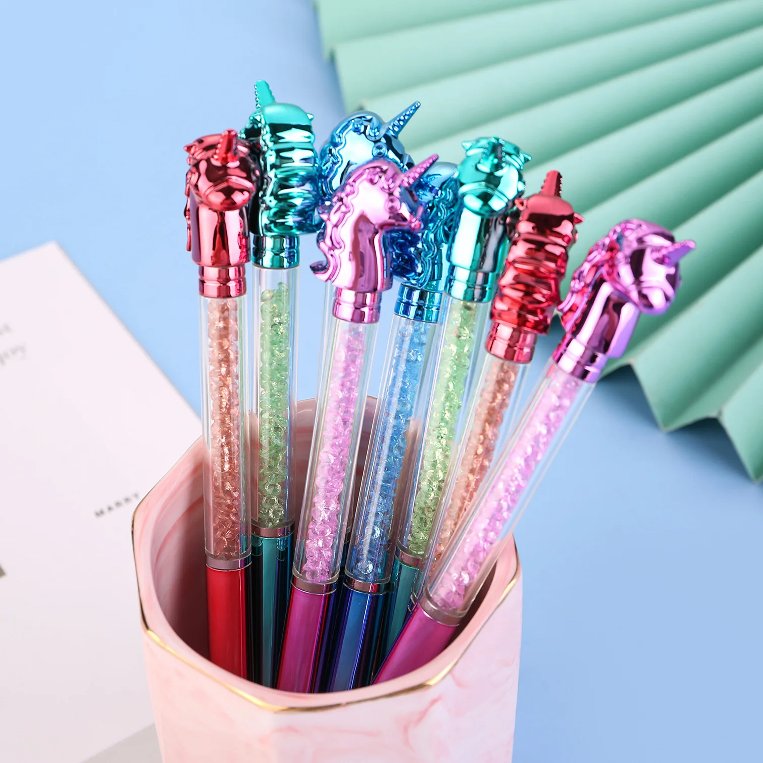 10Pcs/Lot Kawaii Unicorn Ballpoint Pen 0.7mm Blue Ink Creative Metal Imitation Crystal Signature Pens School Office Stationery