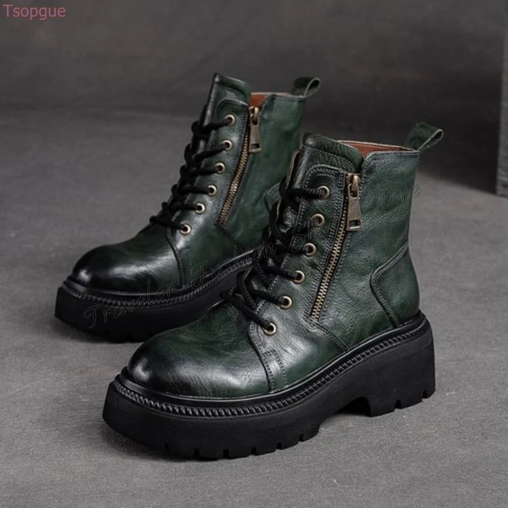 Green Ankle Lace up Side Zipper Boots Chunky High Heels High Heel Shoes for Women Fashion Heels 2024 New Zapatos Para Mujere