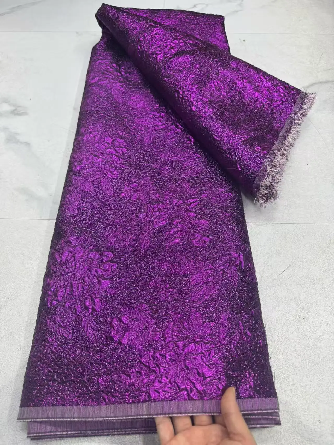 African Brocade Jacquard Fabric Magenta Nigerian Floral Damask Gilding Lace Material Brocard Tissu 5Yards Party Dress Sewing