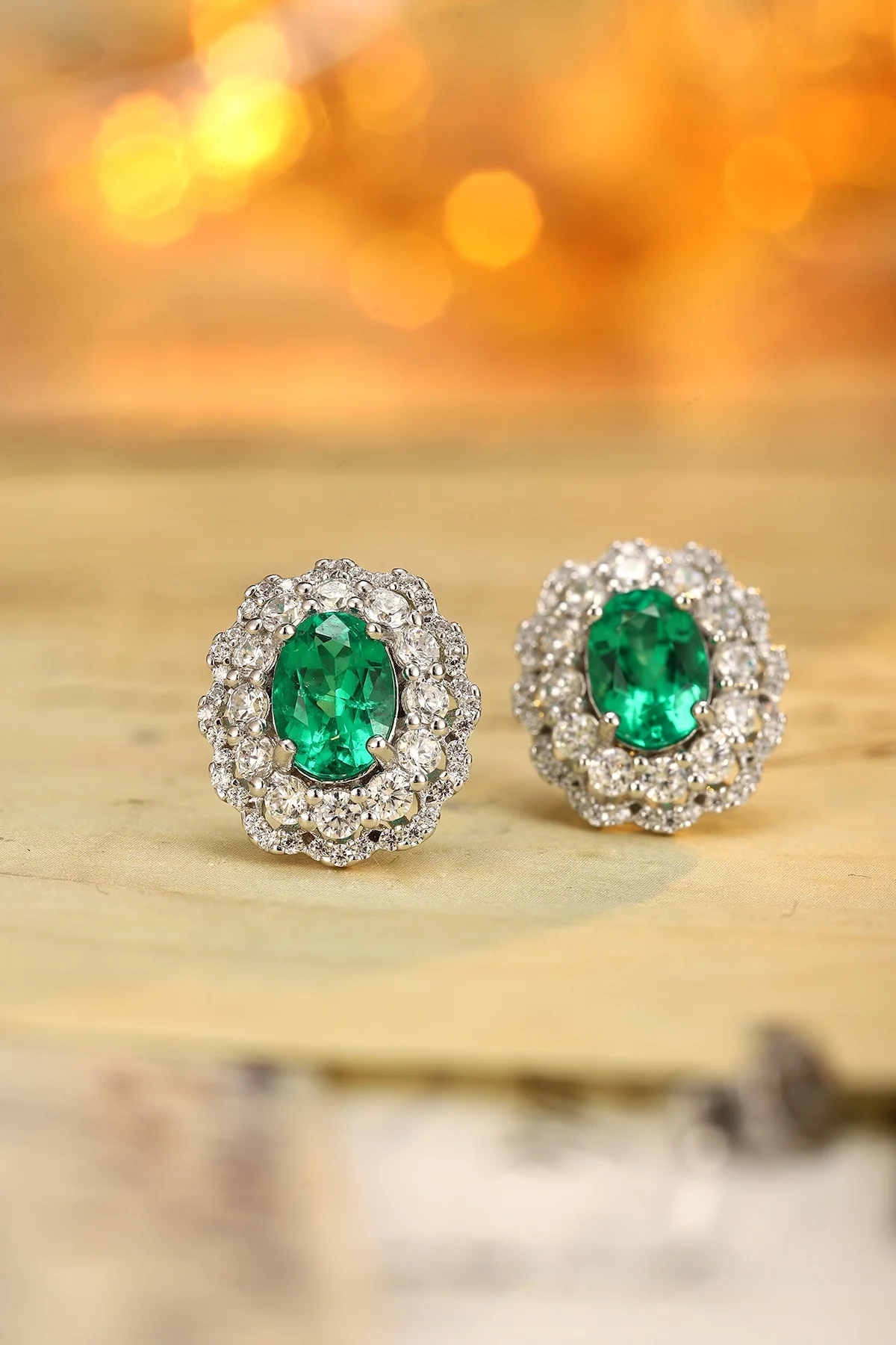 Zhanhao Jewelry Sterling 925 Silver Earring Studs Oval Lab Grown Emerald Rhodium Plated Women Vintage ODM OED Custom Jewelry