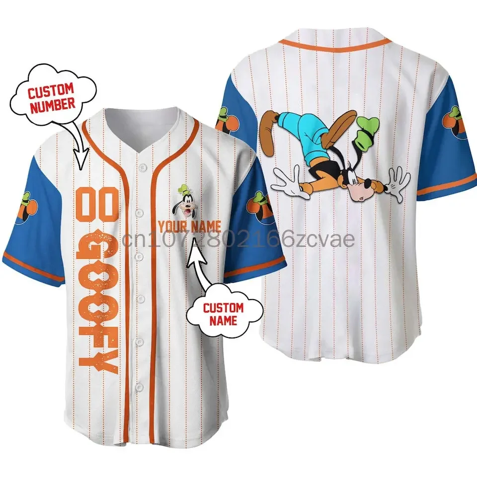 Goofy Baseball Jersey Mens Women Custom Name Summer Short Sleeve Baseball Jersey Disney Baseball Uniform Casual Sports Shirt