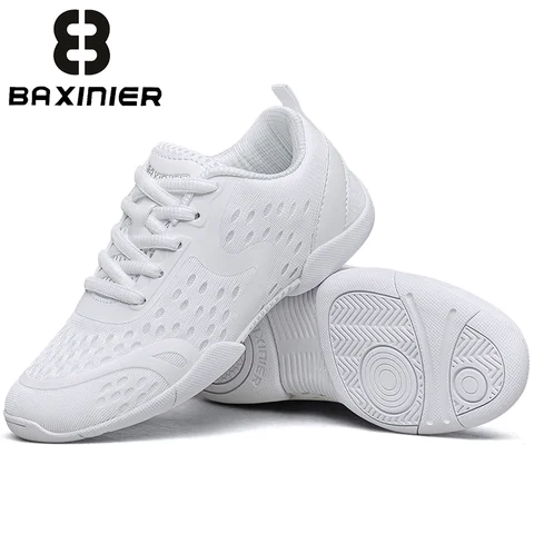BAXINIER White Cheerleading Shoes Youth Kids Girls Women Lightweight Breathable Mesh Flexible Cheer Dance Shoes Gymnastics Aerobics Athletic Practice Performance Team Stunt Sneakers