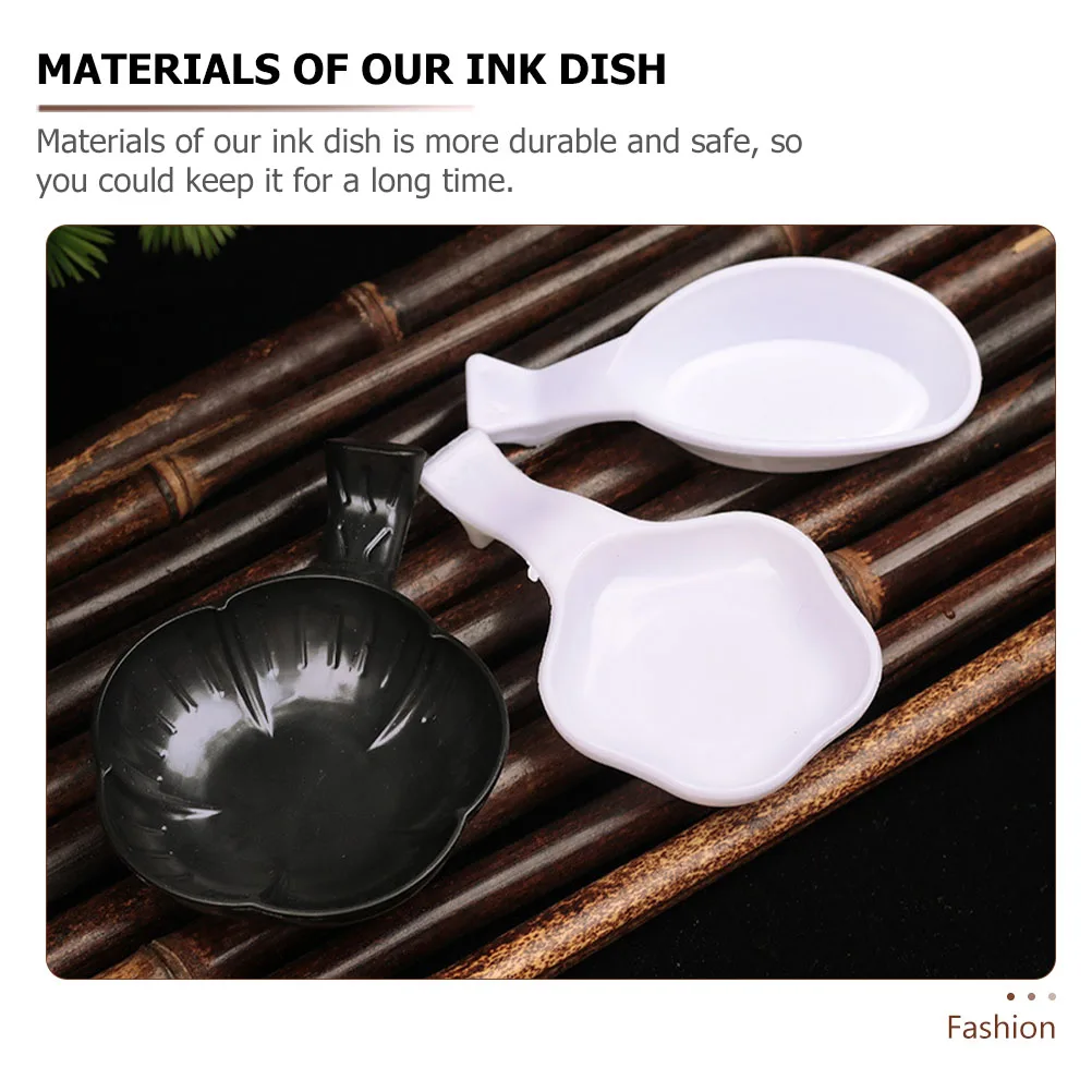 12pçs prato de tinta de caligrafia flor de ameixa, recipiente de tinta de plástico preto robusto para escrita, armazenamento de pincel de pintura, mesa fácil de limpar