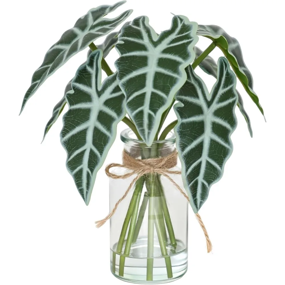 

искусственные цветы на спине черепахи, лист алокасии, в стеклянной вазе с искусственной водой, 7 шт. искусственных листьев, настоящие на ощупь латексные листья для