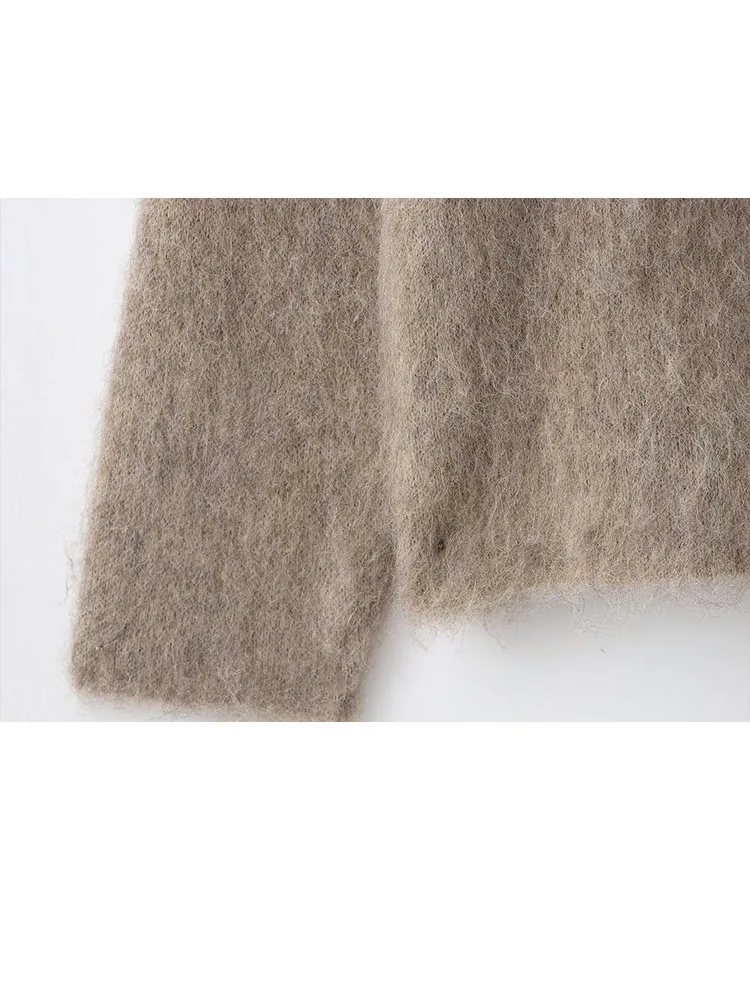 HH نساء موضة رقبة مستديرة تأثير المطاط سترة جاكار أنثى شارع العليا عادية دافئة كم طويل بلوفر شتوي سترة #6