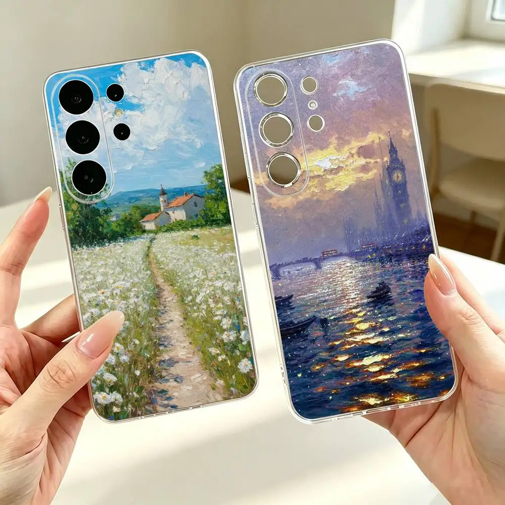 Landscape oil painting  Phone Case Transparent Silicone Soft For Samsung S25,S24,S21,S22,S23,S30,Ultra,S20,Plus,Fe Gift