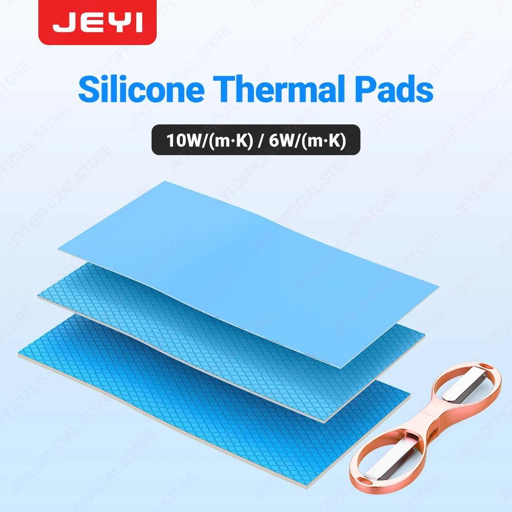 

JEYI 3 Pack Silicone Thermal Pad, 100x50mm 0.3/0.5/1mm Highly Efficient Thermal Conductivity 6/10 W/mK for CPU GPU SSD Cooler