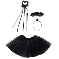 White Black Kids Children Girl Headband Tutu Skirt Set Angel  Birthday Party Props    Headwear Halloween Costume Cosplay