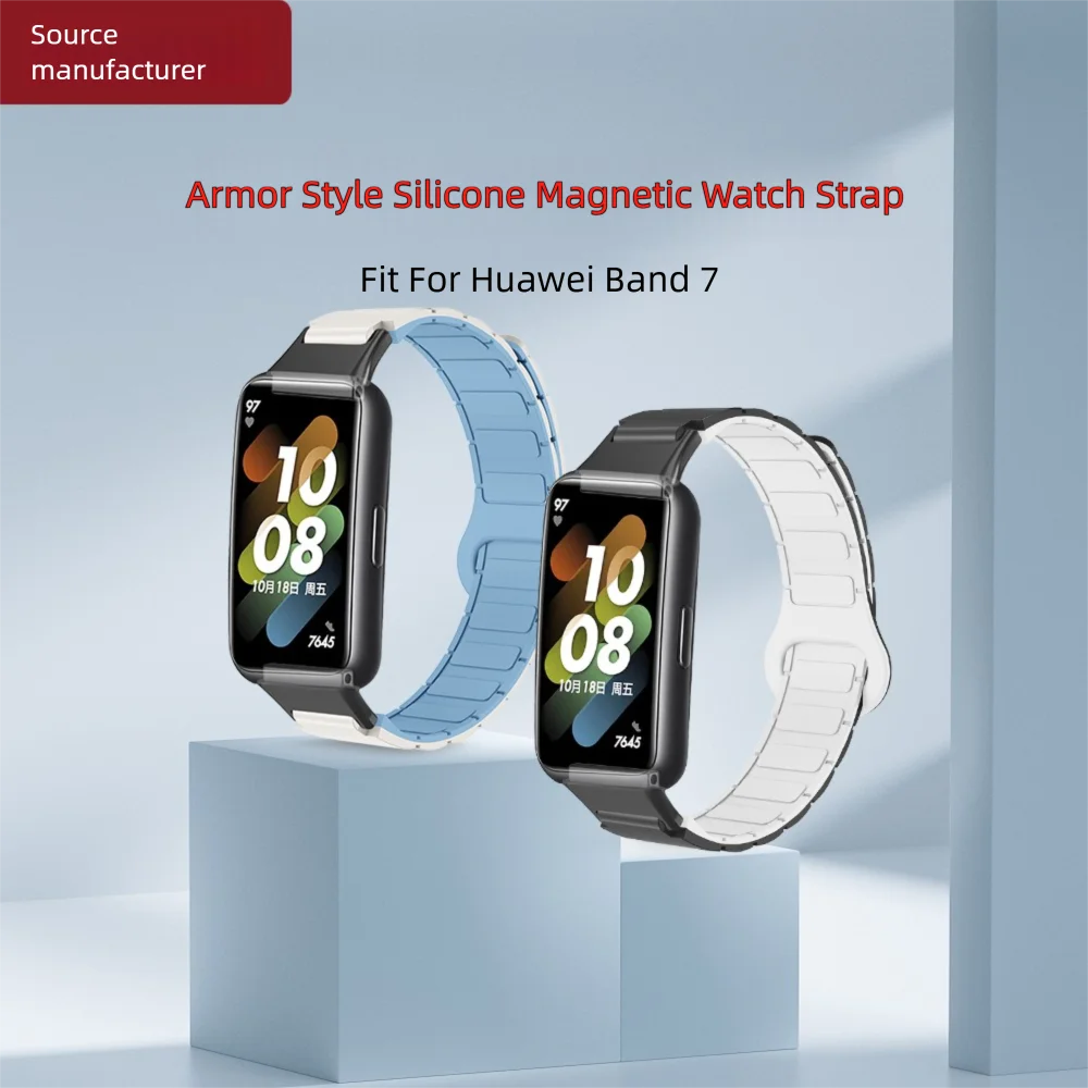 Cinturino orologio magnetico da 12 mm per Huawei Band 7 stile armatura fibbia stabile cinturino Smartwatch in silicone durevole a sgancio rapido uomo donna