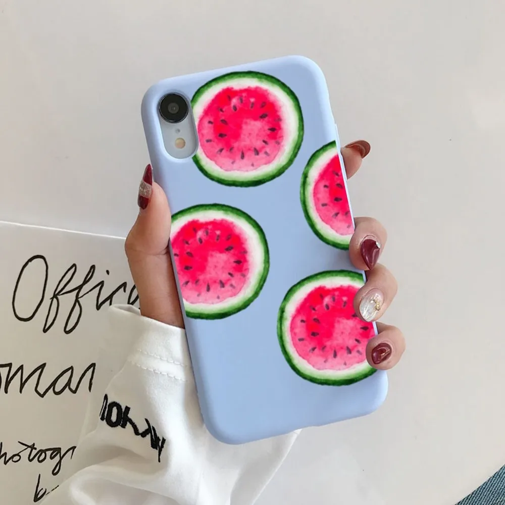 Cute Fruits Phone Case for iPhone 14 11 12 13 Mini Pro Xs Max 8 7 6 6S Plus X XR Solid Candy Color Case