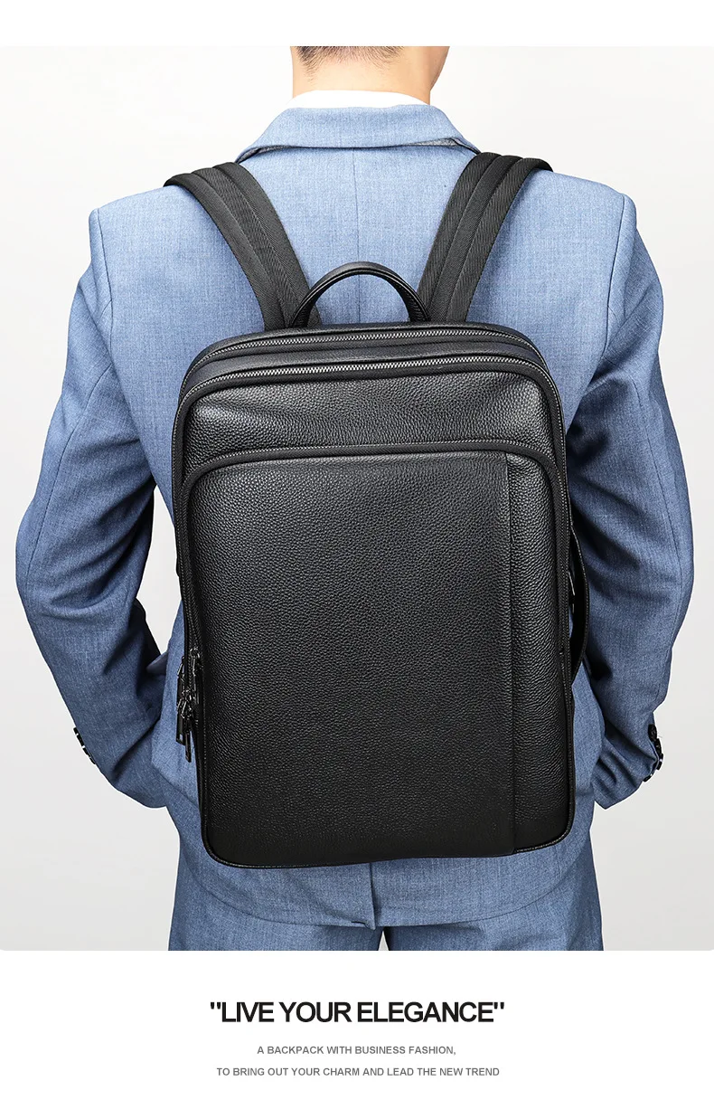 حقيبة ظهر عصرية من جلد البقر الحقيقي للجنسين مقاس 15.6 بوصة للكمبيوتر المحمول والمكتب والعمل حقيبة أعمال للرجال والنساء حقائب ظهر مدرسية للأولاد والبنات #6