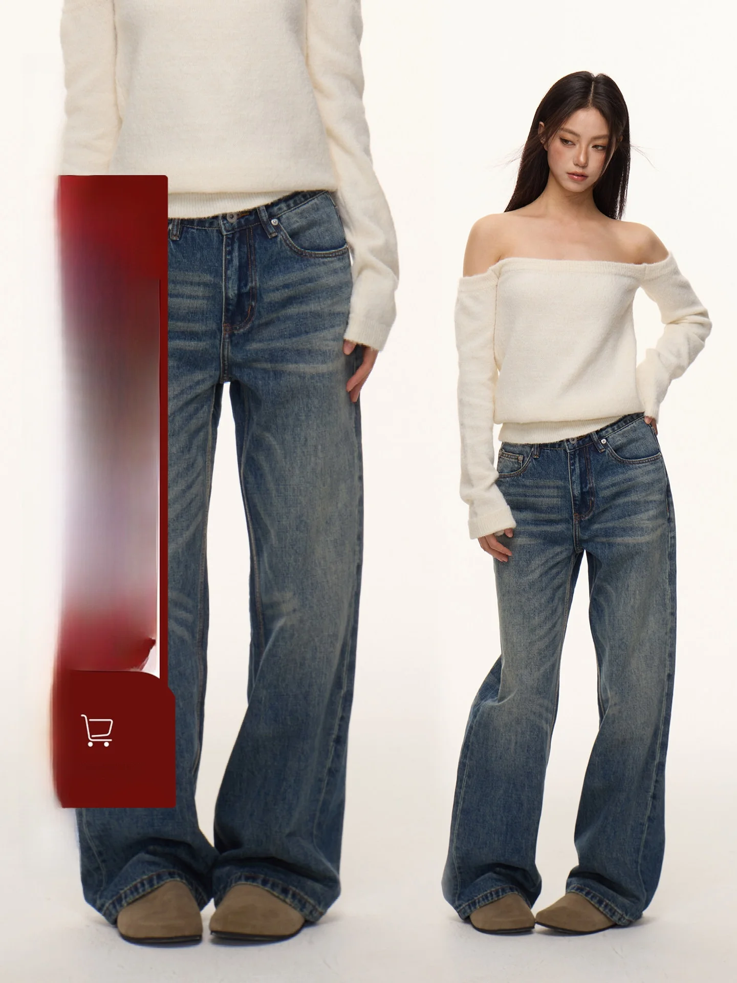 

Джинсы Nova B l с широкими штанинами и эффектом потертости, унисекс, с высокой талией, из хлопка, для весеннего сезона