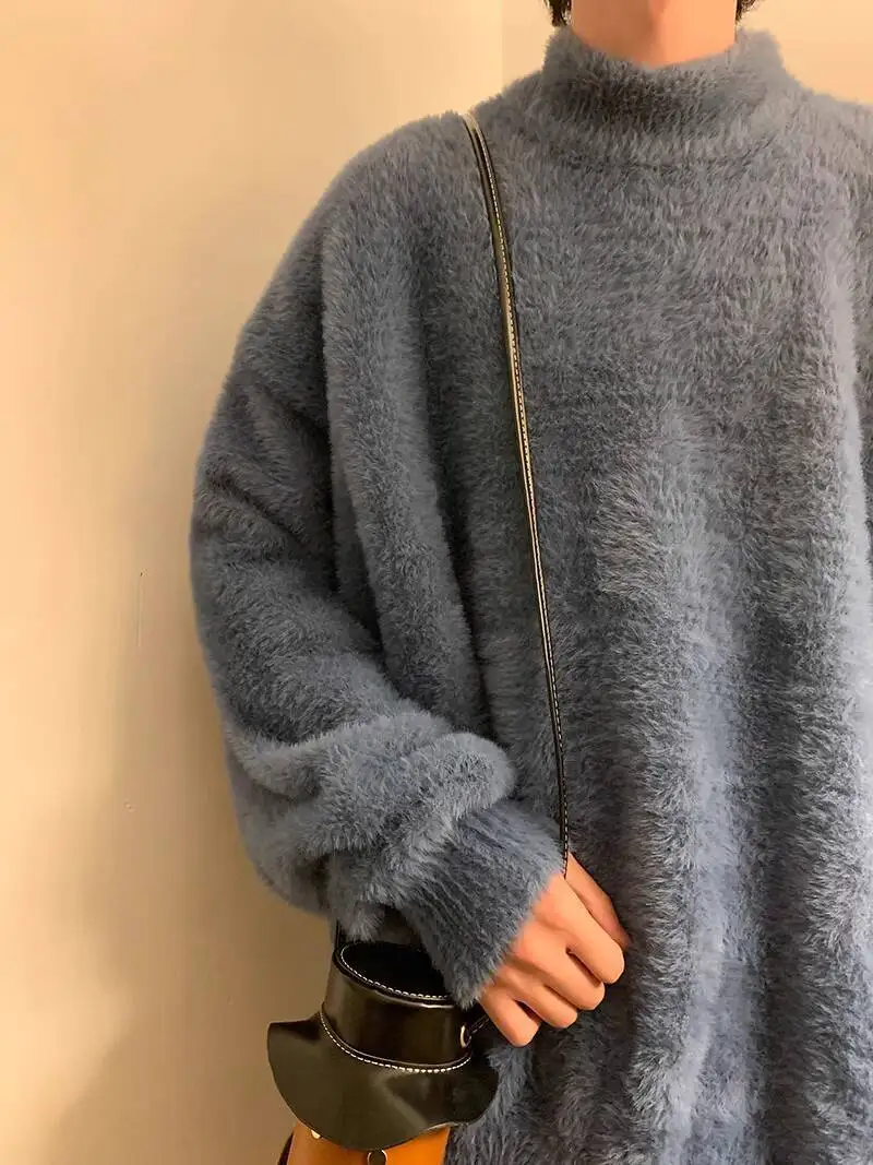 Men's Knitting Sweater 2025 Autumn Winter Mohair Sweater Thickened Japanese Lazy Retro Vibe Trendy Knit Sweatshirt Outerwear