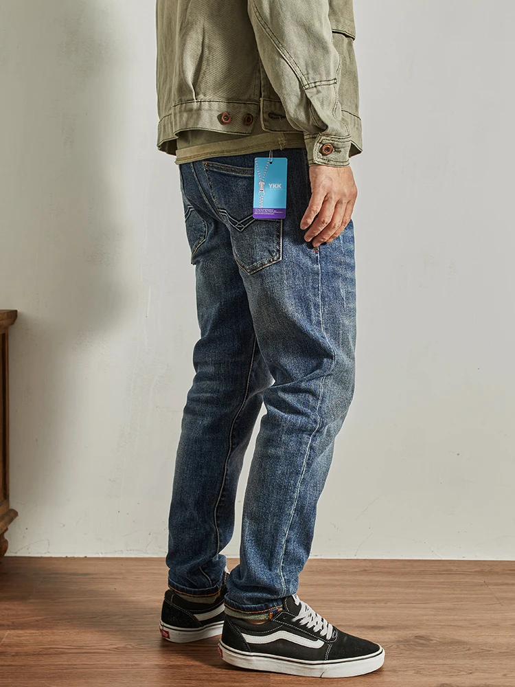 Джинсовые джинсы с завышенной талией, мужские узкие прямые повседневные брюки, рваные винтажные универсальные модные длинные брюки, городская весенняя коллекция