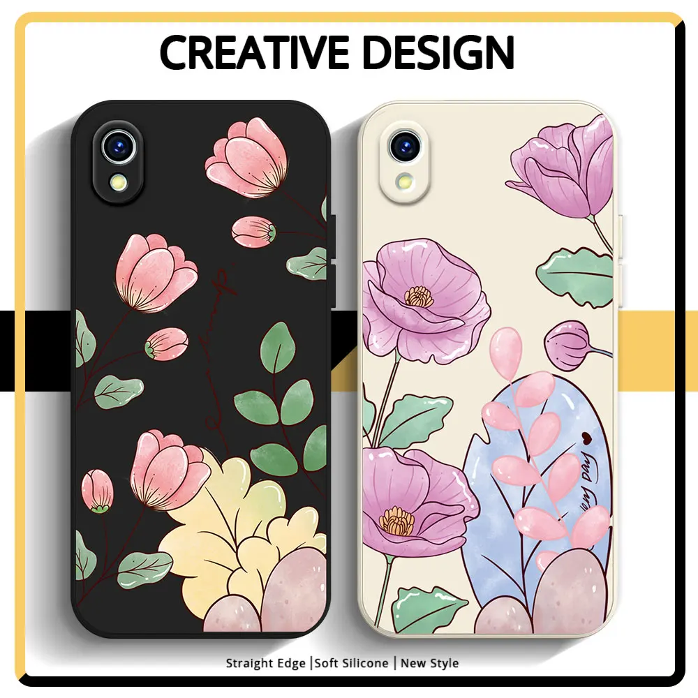 Phone Case For Vivo 1820 1906 1904 1811 1907 1940 1941 1801 1807 1804 1818 1724 1606 1608 Soft Silicone Shockproof Cover Floral