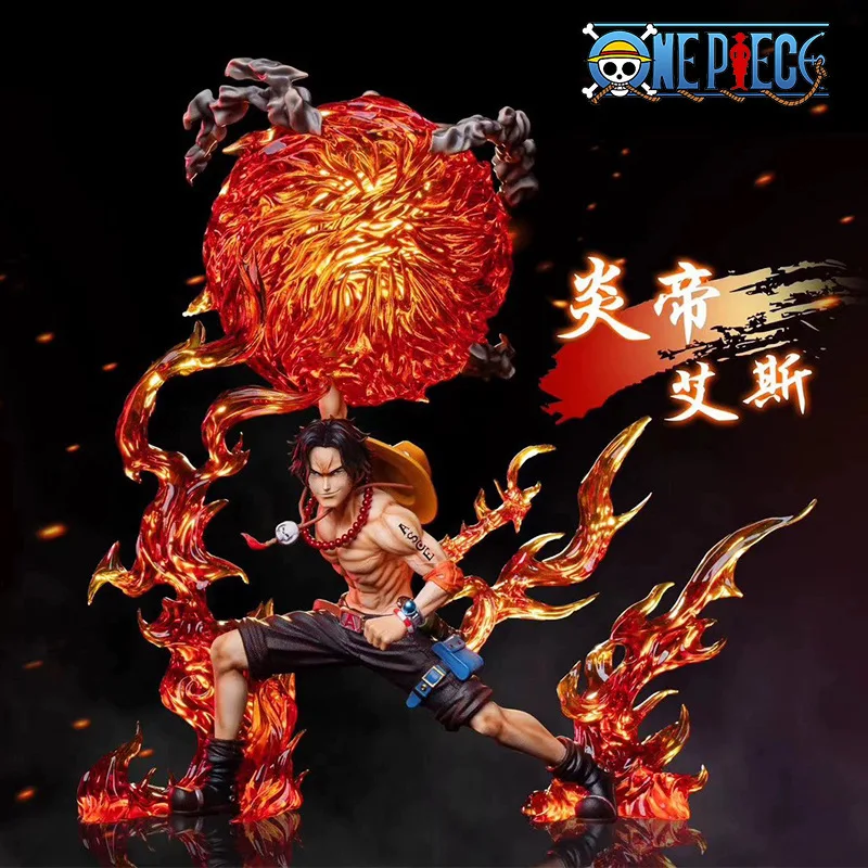 Gk Handheld One Piece Series High Quality Pt Flame Emperor Fire Fist Ace Anime Model Handheld Ornament Birthday Gift