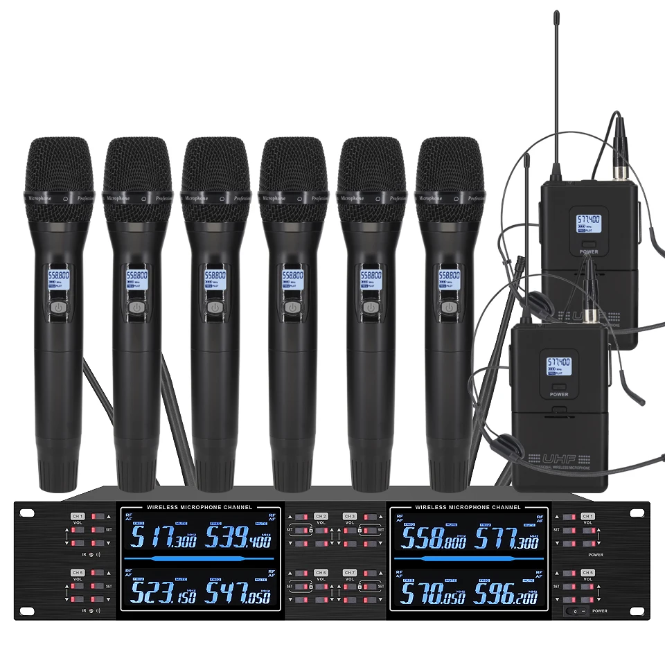 Professional wireless microphone high-frequency, handheld karaoke lavalier microphone, 8-channel stage performance