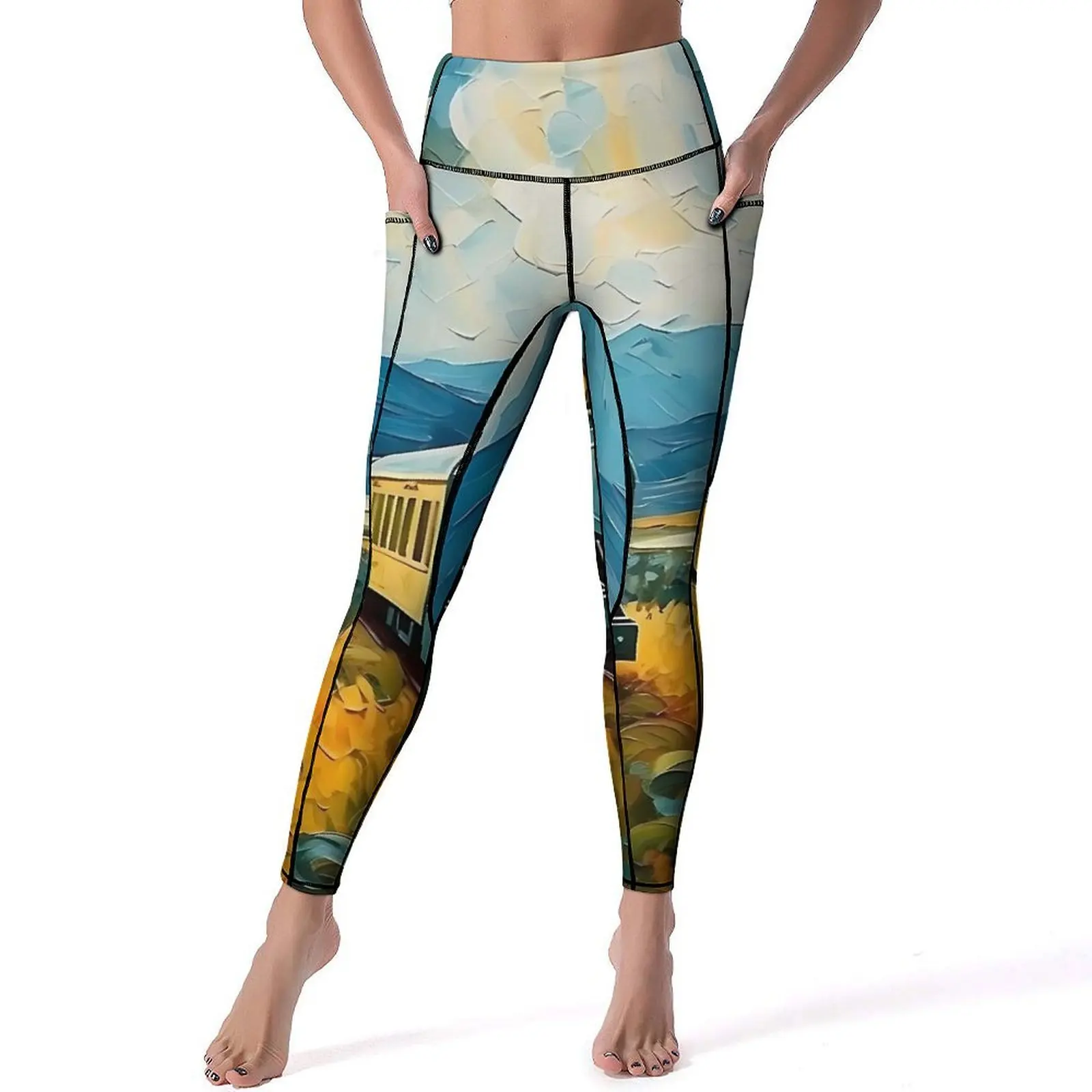 Van Gogh malarstwo sztuka spodnie do jogi kieszenie legginsy seksowne wysokiej talii Kawaii joga rajstopy sportowe rozciągliwe graficzne legginsy treningowe