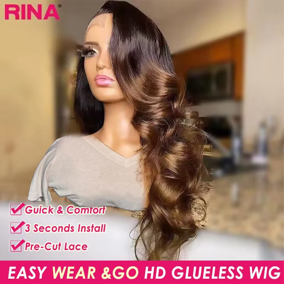 1B 27 warna gelombang tubuh 13x4 renda Frontal Wig rambut manusia Ombre coklat dengan akar hitam 5x5 Wig penutup renda UNTUK WANITA HITAM