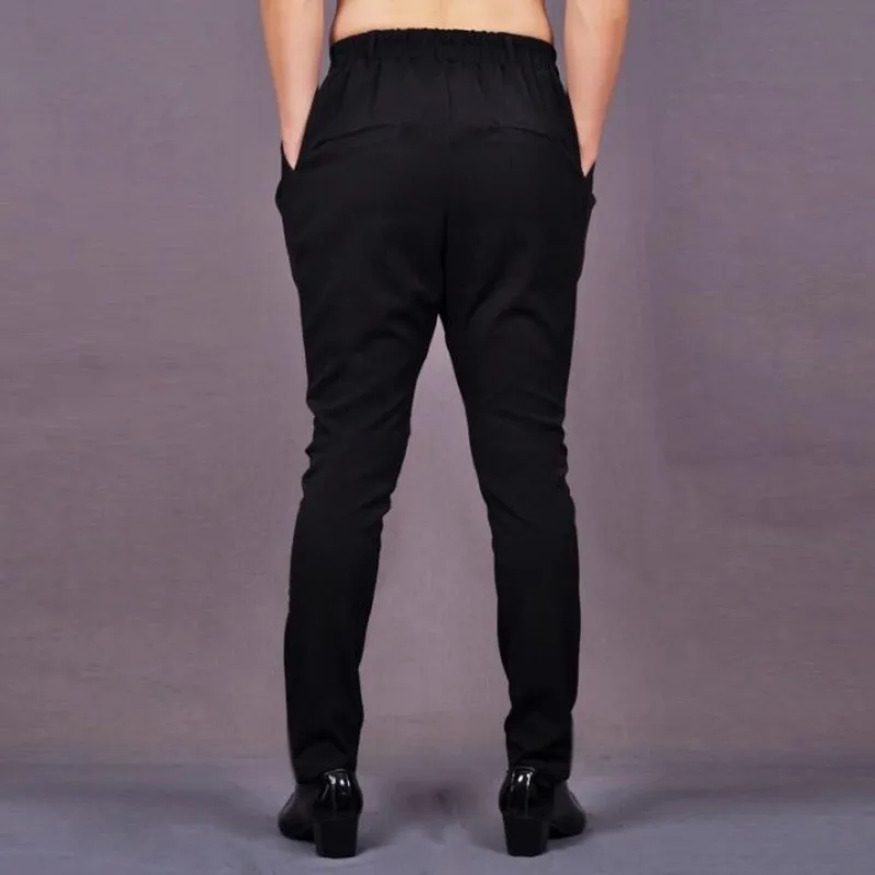 

Mens New Fashion Hair Stylist Trousers Male Korean Slim Personality Black Harem Pants Men Tide Small Tight Leg Casual Pants