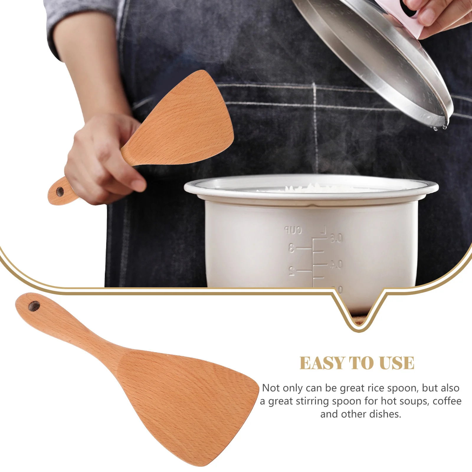

Natural Beechwood Large Size Kitchen Stirring Serving Spoon For Coffee Soup Dessert Wooden Home Rice Scoop Paddle Stirrer