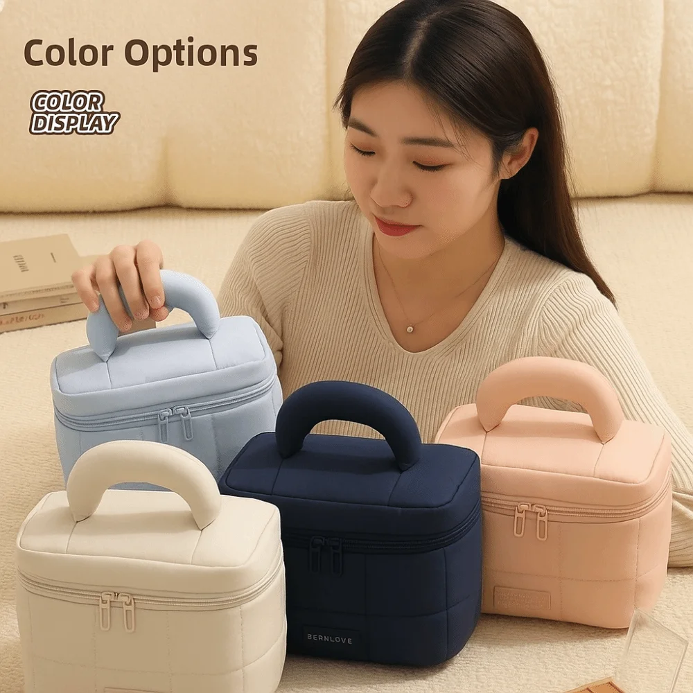 

Large Capacity Women's Cosmetic Bag Handheld Multi-pocket Travel Toiletry Bag Waterproof Solid Color Cosmetic Case Girls