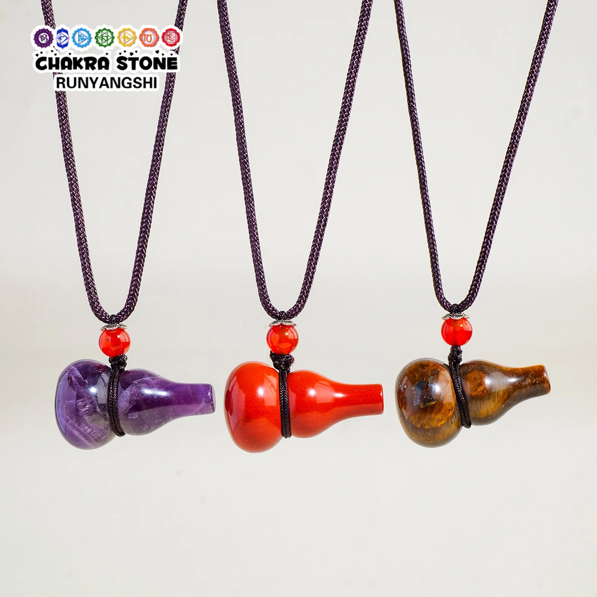 1PC Natural Crystal Red Jasper Gourd Pendant Necklace Hand Carved Gourd Car Hanging Adjustable Braided Cord for Jewelry Gift