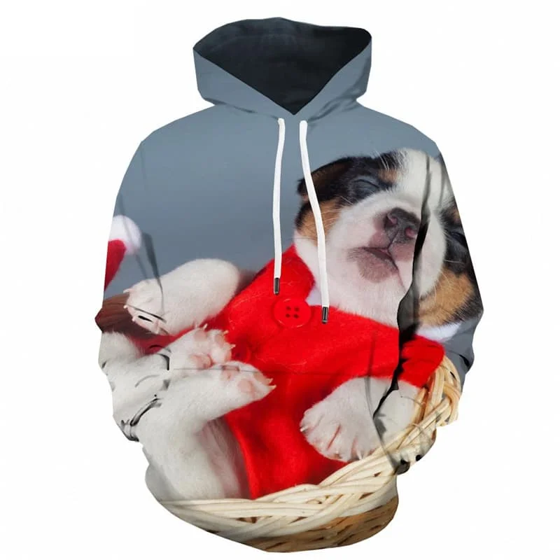 3d Printed Christmas Cute Dog Hoodie For Men Animal Graphic Pullover Sweatshirt Hooded Tops Casual Long Sleeves Hoodies Coat
