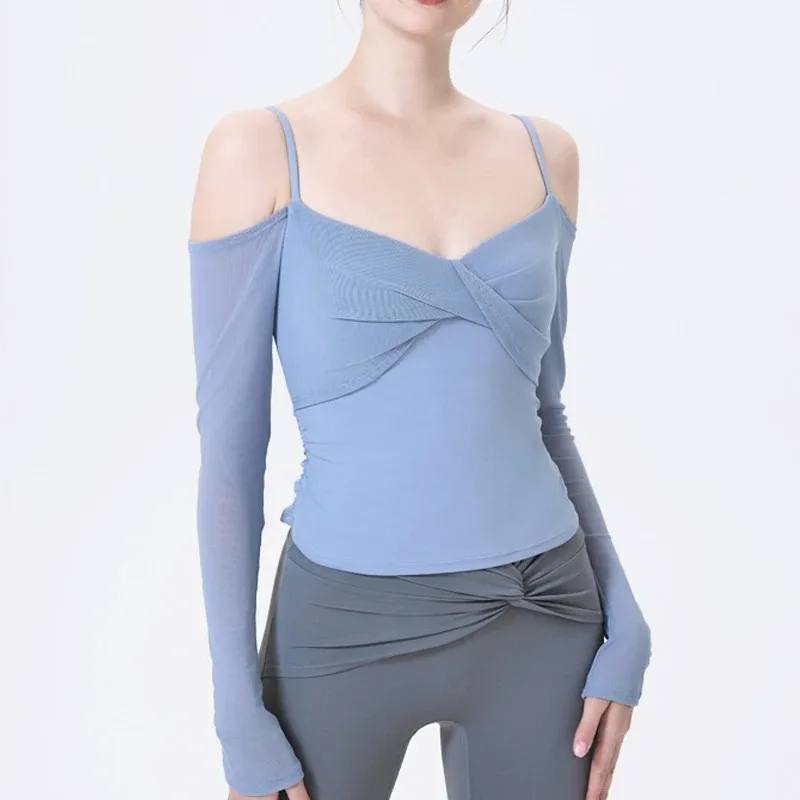 

Long Sleeve Yoga Shirt Women Solid Color Slim Fit Gym Top Breathable Quick Dry Running Shirt With Chest Pads Female Sportswear