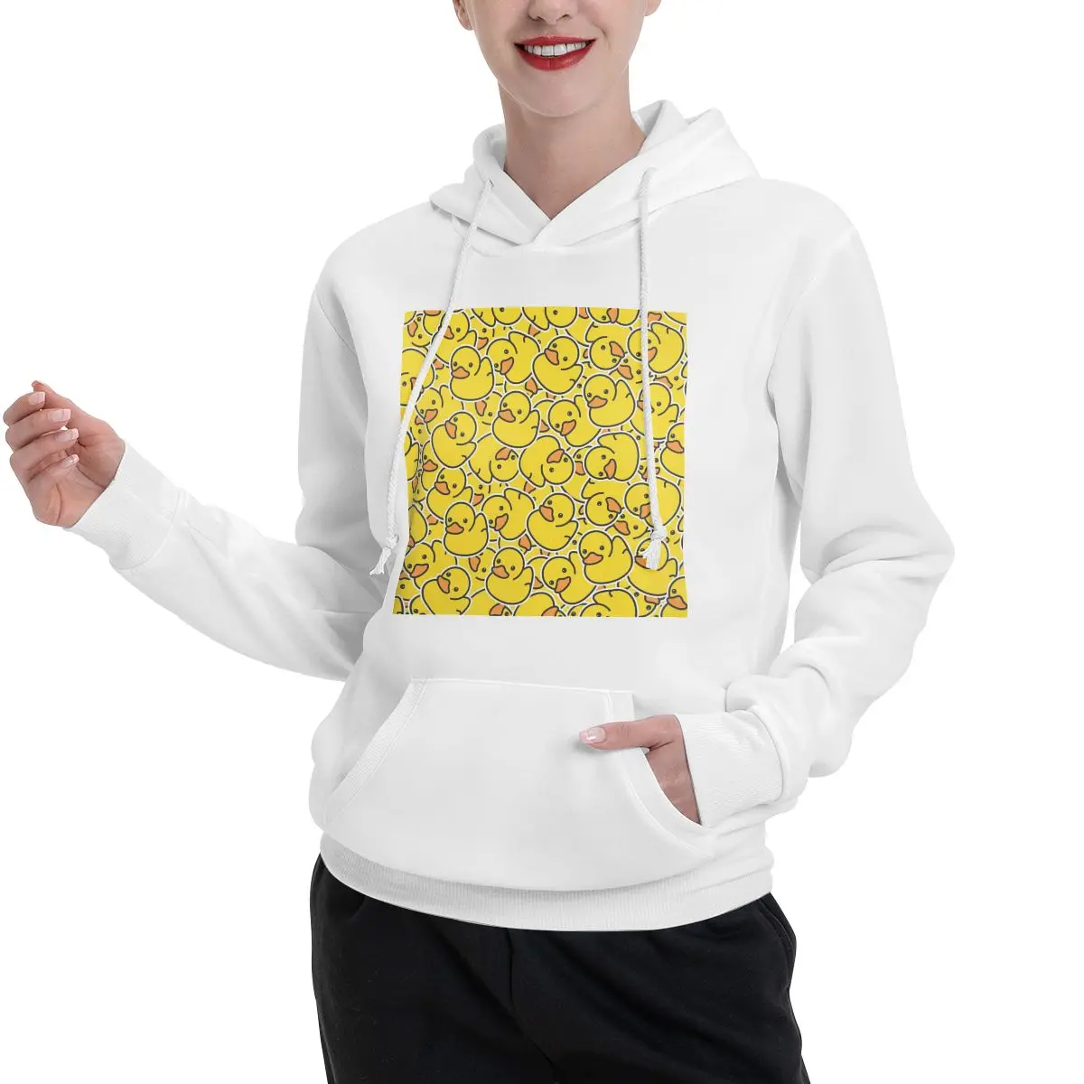 

Желтые толстовки с резиновыми утками для купания, толстовки для пар, женские повседневные пуловеры, модные толстовки с капюшоном и длинными рукавами, осень-зима