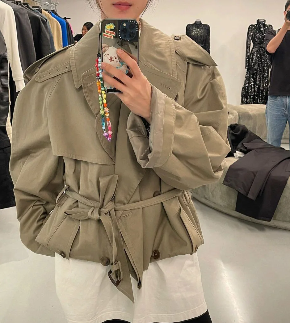 2024 Women\'s Clothing Elegant pleated belt slimming windbreaker No.16