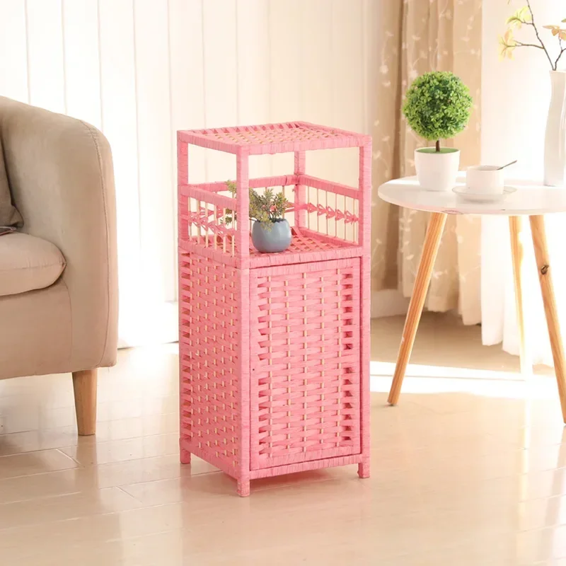 

Rattan Sofa Side Table with Storage Bedside Table Narrow Nightstand Cabinet Small Tea Table Living Room Bedroom Furnitures