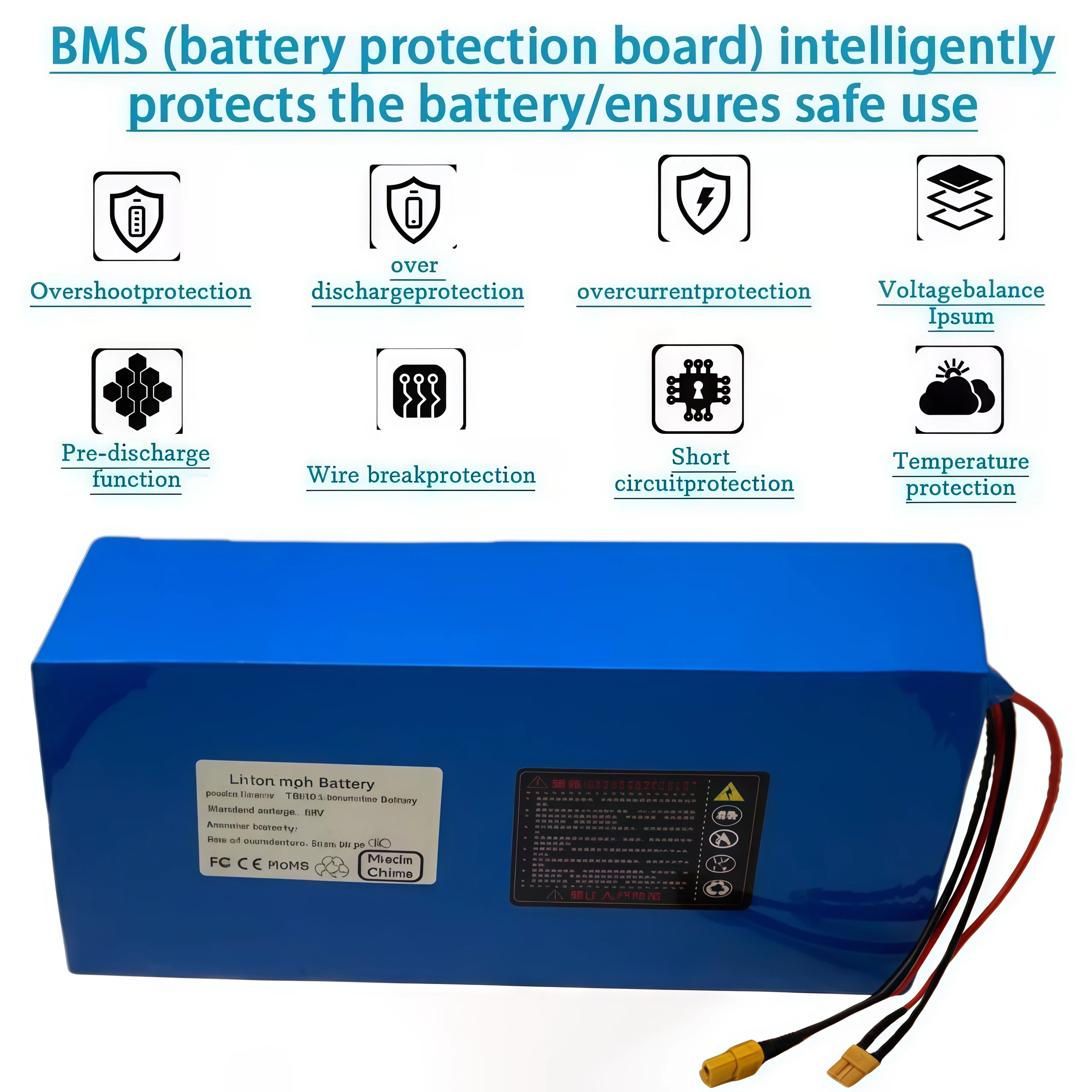 

18650 battery pack suitable for 500-1000W motor 13S5P 48V 20000mAh rechargeable lithium battery, built-in intelligent BMS