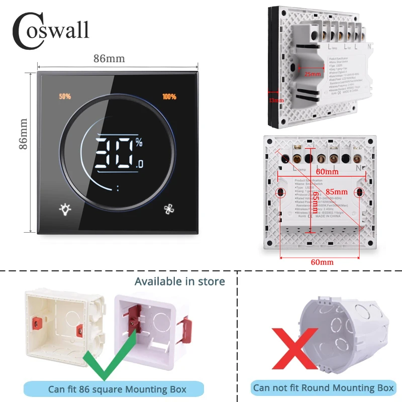 Imagem -05 - Interruptor de Luz Inteligente Zigbee com Botão Controlador de Ventilador Wifi Painel de Vidro Wi-fi 300w Max. ac 110240v Lcd Digital para Lâmpada de Ventilador de Teto