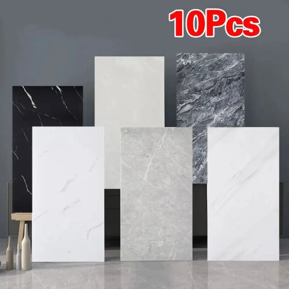 10Pcs Self-adhesive Marble Tiles Sticker Waterproof 30cmx60cm Tiles Floor Stickers PVC Tile  Kitchen Bathroom Wall Sticker