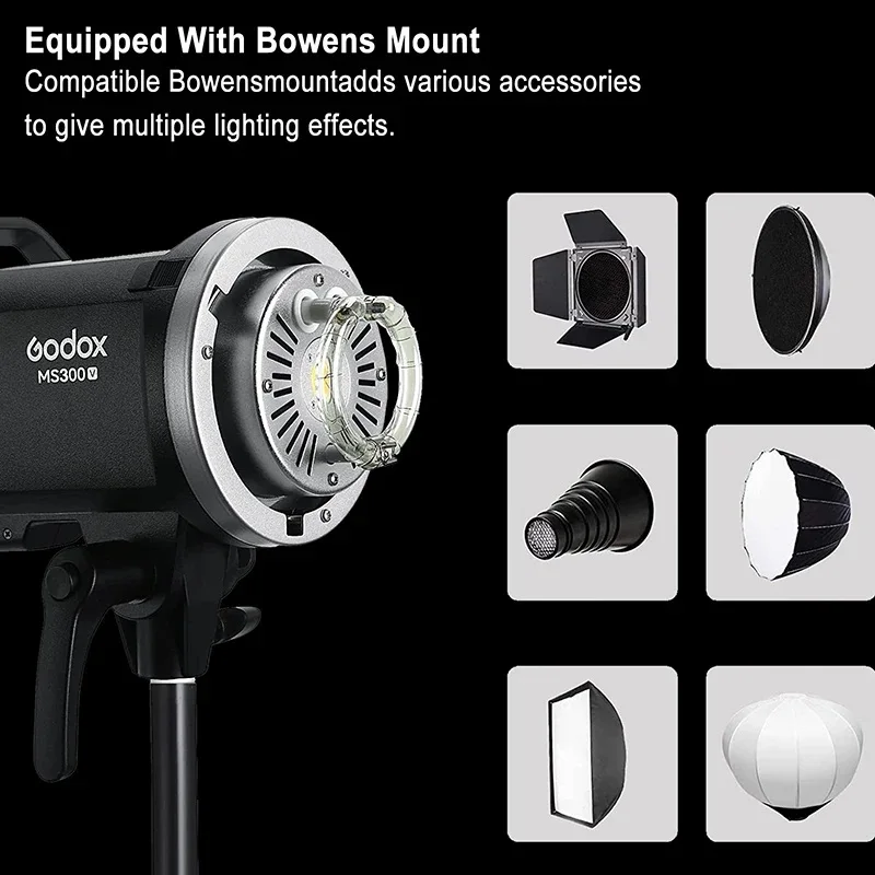 Godox MS200V 200W MS300V 300W LED Studio Flash 2.4G Wireless Receiver Lightweight Compact Bowens Mount LED Modeling Lamp