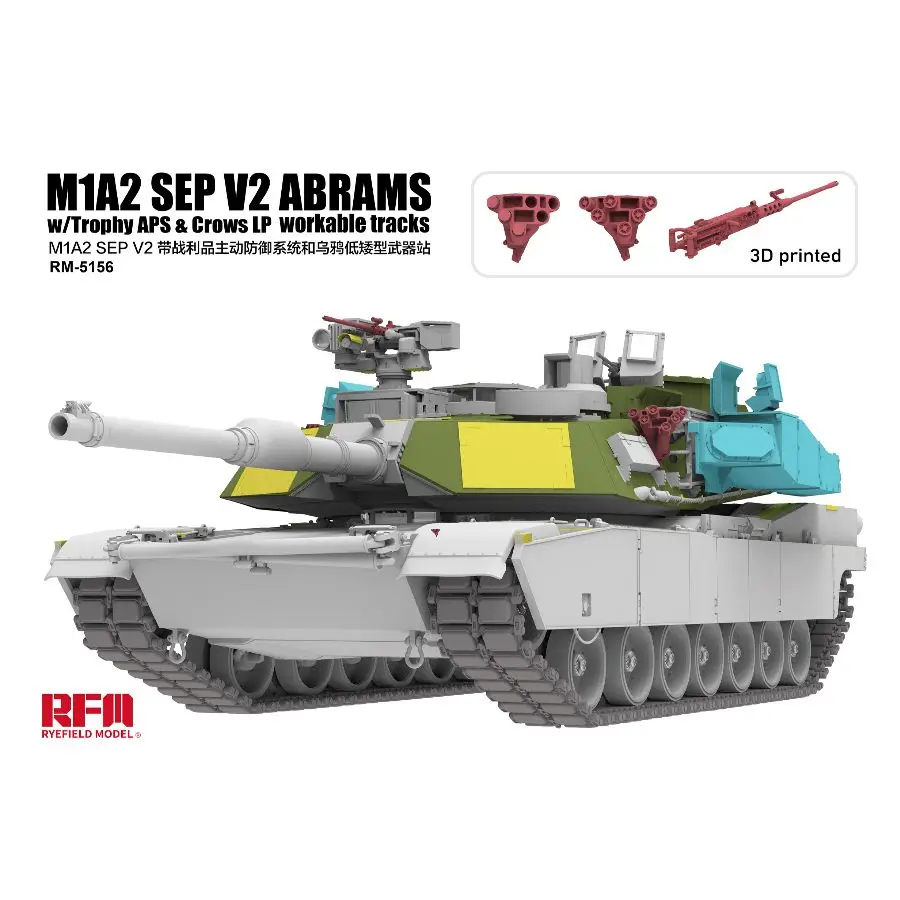 Kit de Modelo de Tanque RYE FIELD 5156 1/35 M1A2 SEP V2 ABRAMS com Troféu APS e Crows LP, Trilhos Funcionais