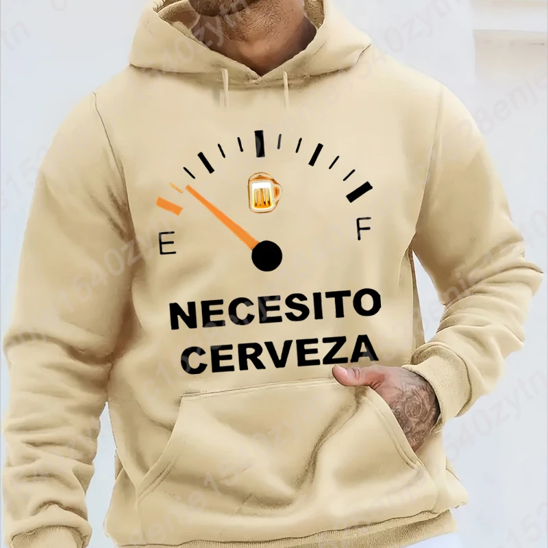 Funny Beer Necesito Cerveza Print Hooded Hoodies Autumn And Winter Men Casual Loose Pullovers Men Fashion Long Sleeve Sweatshirt