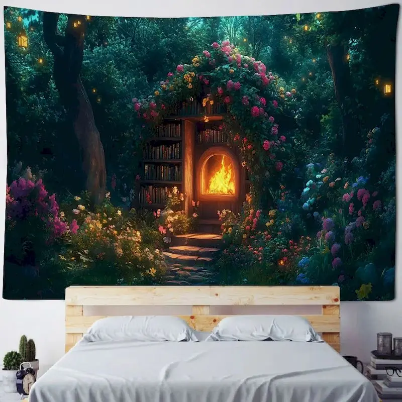 VIKAMA Enchanted Forest Library Tapestry Wall Hanging, 6 Assorted Designs, Wall Decor for Bedroom Living Room