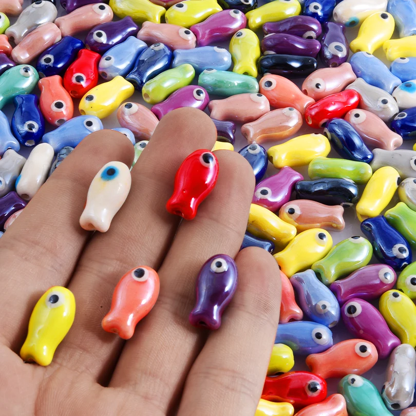 Random Mix 10/20/30pcs Ceramics Fish Charm Beads For Jewelry Making Supplies Ocean Pendant DIY Necklace Earrings Bracelets Charm