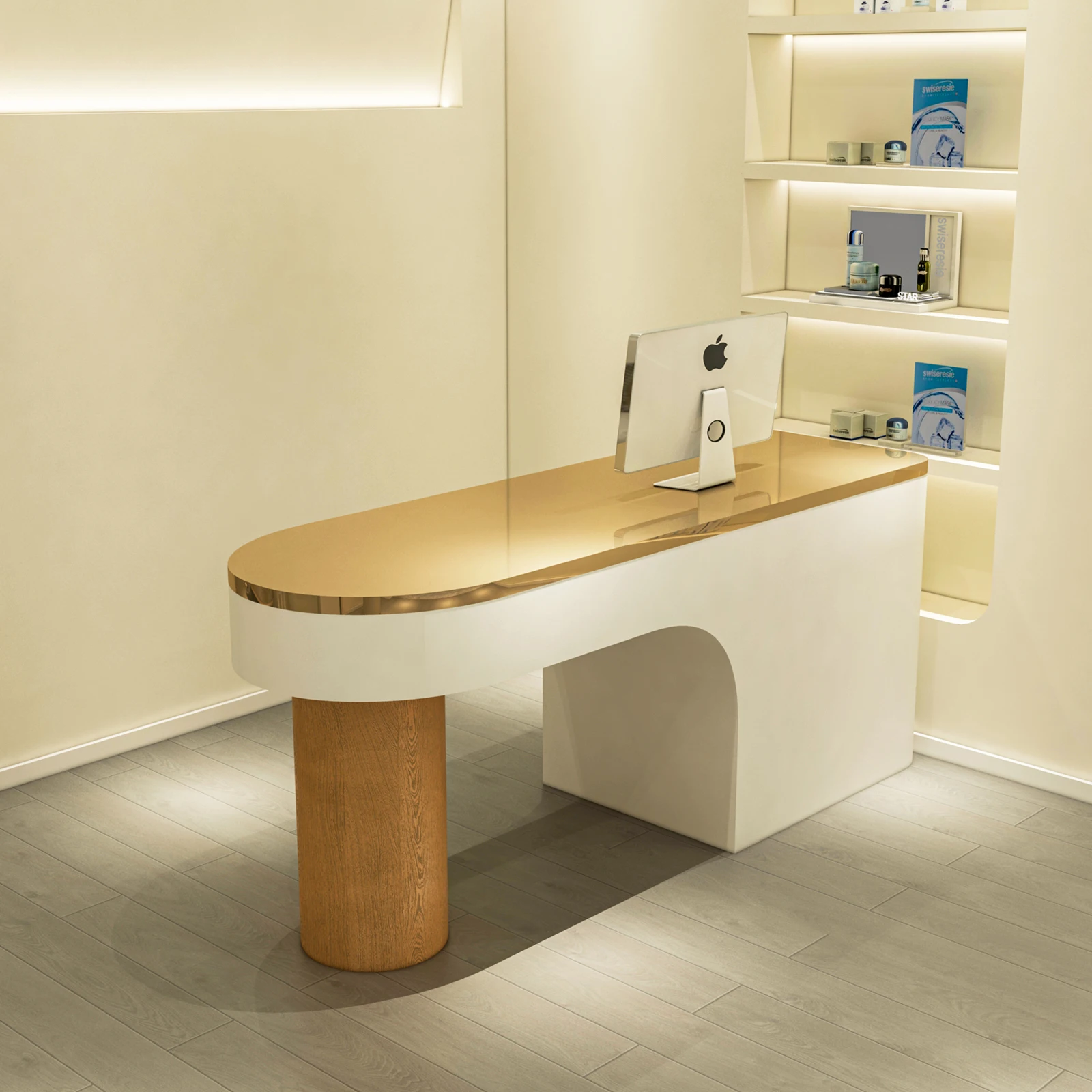 

Vintage Shop Reception Desk Makeup Conference Storage Computer Reception Desk Workbench Bancone Per Negozio Commercial Furniture