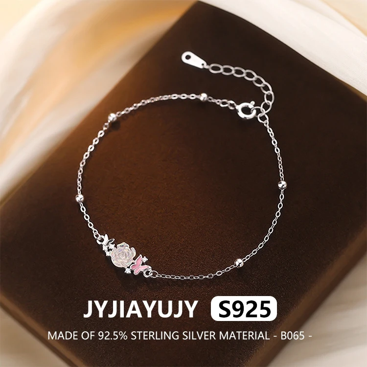

JYJIAYUJY 100% Whole Sterling Silver S925 Bracelet With Camellia And Butterfly Pendant Fashion Jewelry Gift Women Daily B065
