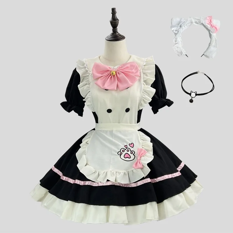 

Color Cosplayer Cat Maid Dress Pink Bow Lolita Dress Halloween Party Cosplay Costume Anime Role Disguise Carnival Adult Clothing
