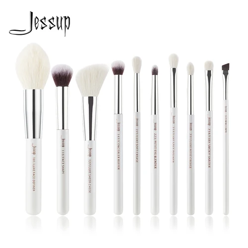 Juego de brochas Jessup, 10 Uds., juegos de brochas de maquillaje profesionales, base para resaltar, polvo, sombra de ojos, colorete, plata perla, T243